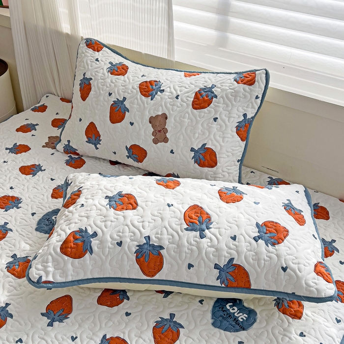 91家纺网 家纺一手货源 找家纺 纽缦家纺 水洗双层纱加厚加棉床笠-床垫保护套 莓天开心