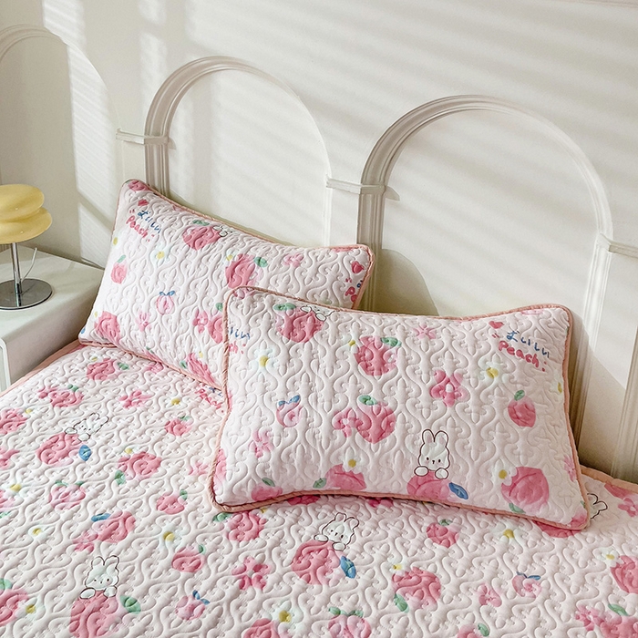 91家纺网 家纺一手货源 找家纺 纽缦家纺  水洗双层纱加厚加棉床垫 桃你喜欢