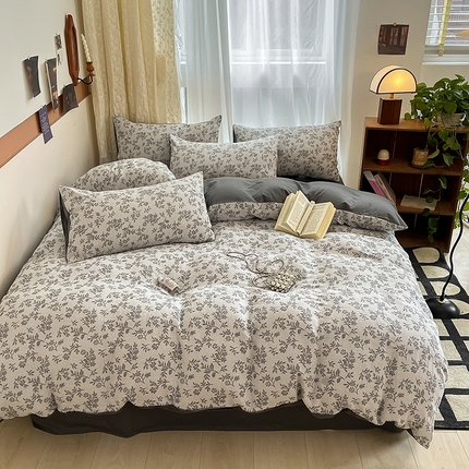 91家纺网 家纺一手货源 找家纺 琪格格2024款纯棉三层纱提花四件套 三层纱 梦境幽兰 灰