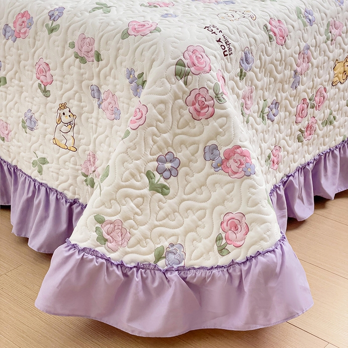 91家纺网 家纺一手货源 找家纺 纽缦家纺 2024水洗双层纱加厚加棉韩版床盖 半眠日记