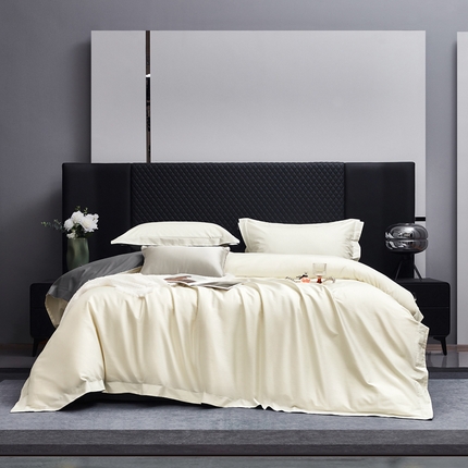 91家纺网 家纺一手货源 找家纺 利欧 2025新款100支全棉四件套系列-双拼四件套 奶昔白+高级灰