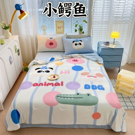 91家纺网 家纺一手货源 找家纺 星期八 2024新款针织棉夏被四件套 小鳄鱼