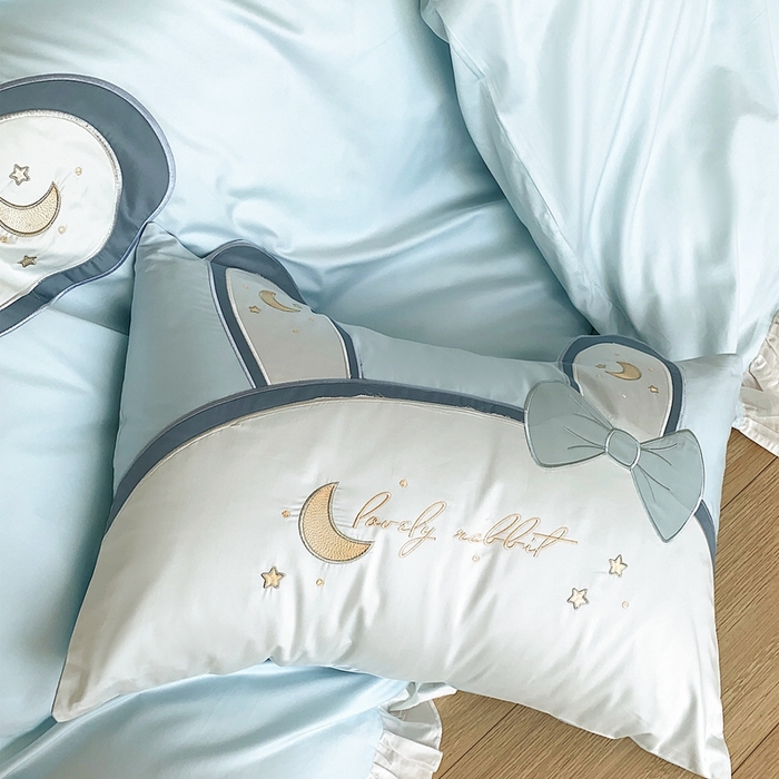 91家纺网 家纺一手货源 找家纺 馨蕊家居 2024新款100支全棉四件套-彩虹兔 彩虹兔-蓝