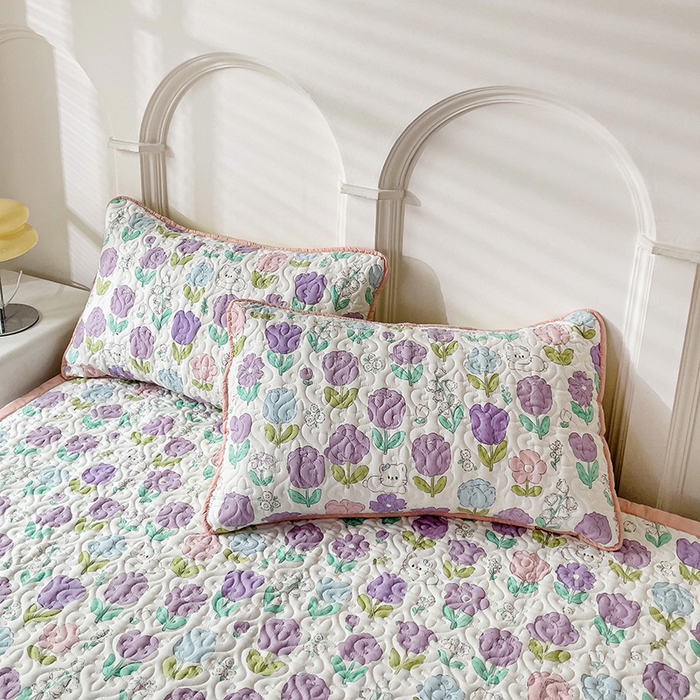 91家纺网 家纺一手货源 找家纺 纽缦家纺  水洗双层纱加厚加棉床垫 素颜捧花