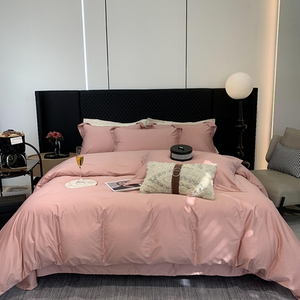 91家纺网 家纺一手货源 找家纺 莱豫家纺 2024新款120支新疆长绒棉纯棉拼色四件套 玫瑰红茶