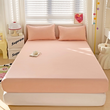 纽缦家纺 2024素色无印风云朵棉单床笠 纯色粉玉