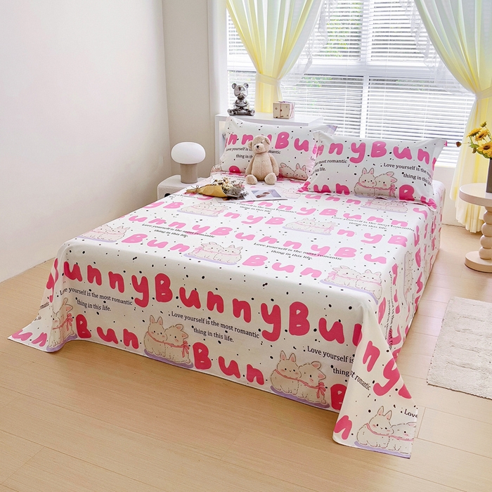 91家纺网 家纺一手货源 找家纺 锦罗绣 2024新款13372全棉印花单品床单 情侣兔