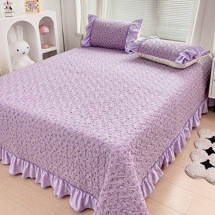 纽缦家纺 2024水洗双层纱加厚加棉韩版床盖 遇见-紫