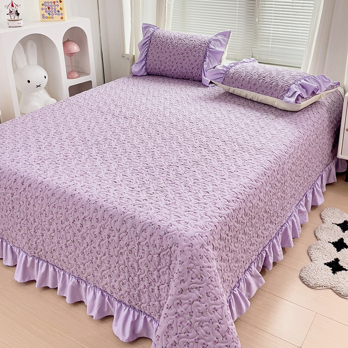 91家纺网 家纺一手货源 找家纺 纽缦家纺 2024水洗双层纱加厚加棉韩版床盖 遇见-紫