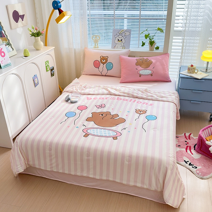 91家纺网 家纺一手货源 找家纺 星期八 2024新款针织棉夏被四件套 气球熊