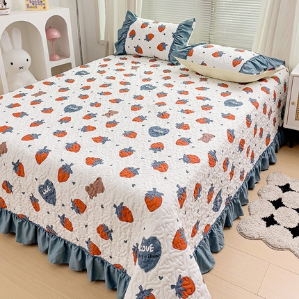 纽缦家纺 2024水洗双层纱加厚加棉韩版床盖 莓天开心