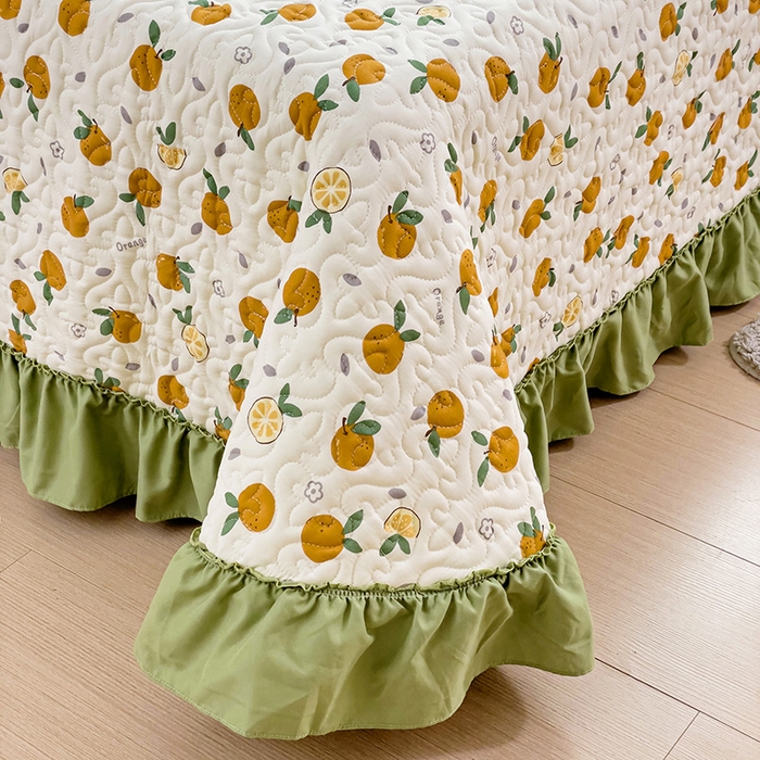 91家纺网 家纺一手货源 找家纺 纽缦家纺 2024水洗双层纱加厚加棉韩版床盖 小橘子