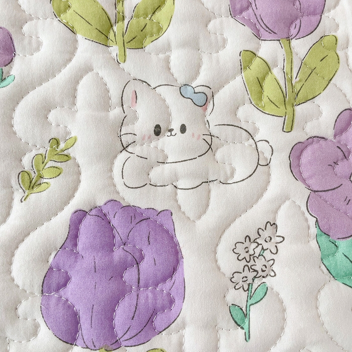 91家纺网 家纺一手货源 找家纺 纽缦家纺  水洗双层纱加厚加棉床垫 素颜捧花