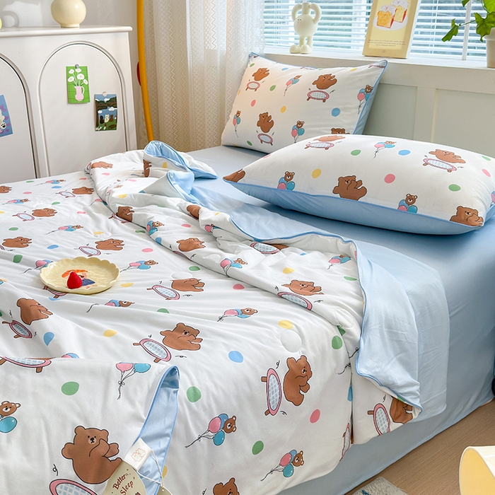 91家纺网 家纺一手货源 找家纺 星期八 2024新款针织棉夏被四件套 波点熊