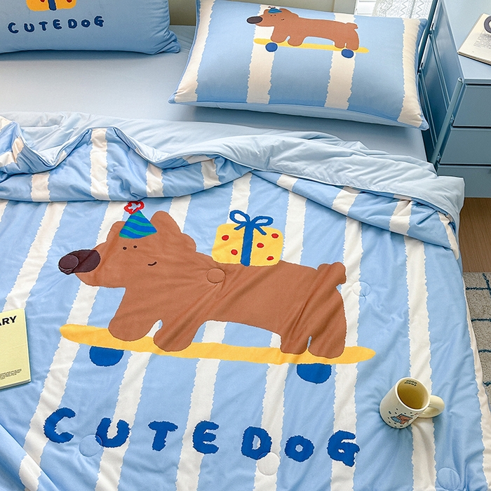 91家纺网 家纺一手货源 找家纺 星期八 2024新款针织棉夏被四件套 礼物汪