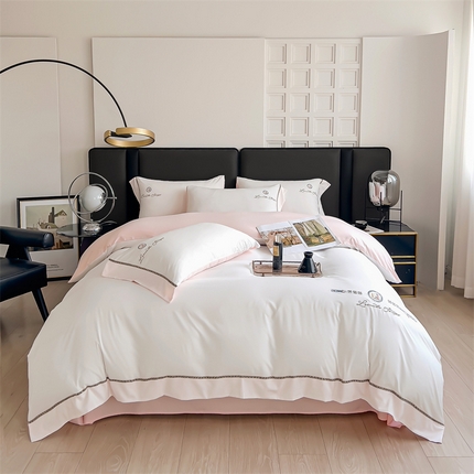 91家纺网 家纺一手货源 找家纺 金麦2024新款舒适A类冰冰棉四件套 桃粉白