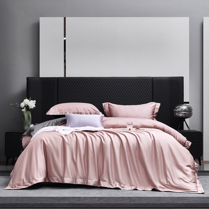 91家纺网 家纺一手货源 找家纺 利欧 2025新款100支全棉四件套系列-双拼四件套 豆沙粉+绅士灰