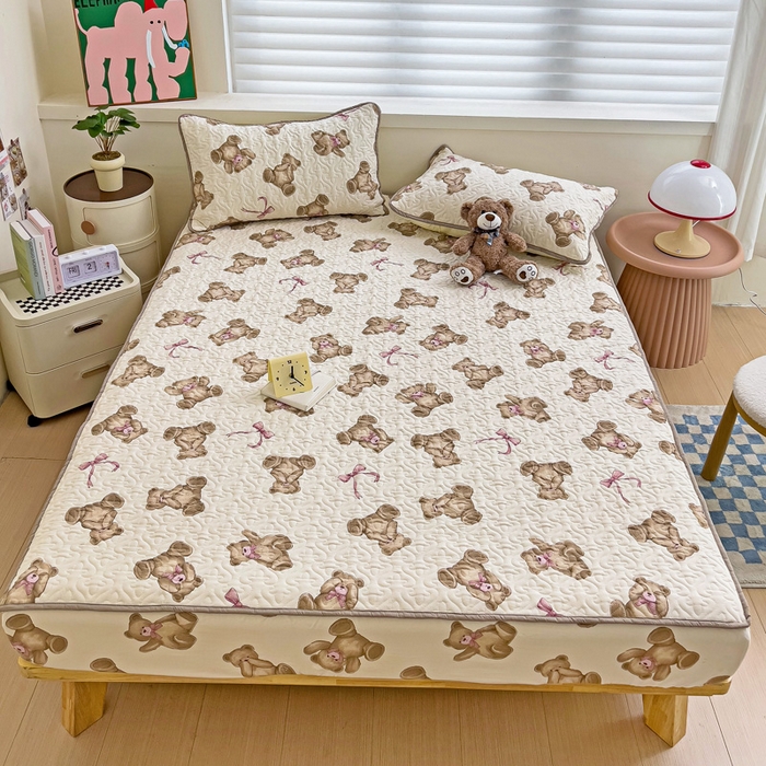 91家纺网 家纺一手货源 找家纺 纽缦家纺 水洗双层纱加厚加棉床笠-床垫保护套 童话小熊