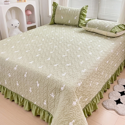 纽缦家纺 2024水洗双层纱加厚加棉韩版床盖 小绿鸭