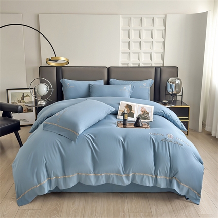 91家纺网 家纺一手货源 找家纺 金麦2024新款舒适A类冰冰棉四件套 海岛蓝