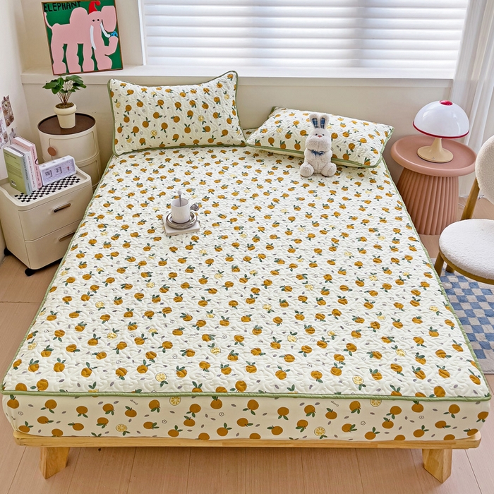 91家纺网 家纺一手货源 找家纺 纽缦家纺 水洗双层纱加厚加棉床笠-床垫保护套 小橘子