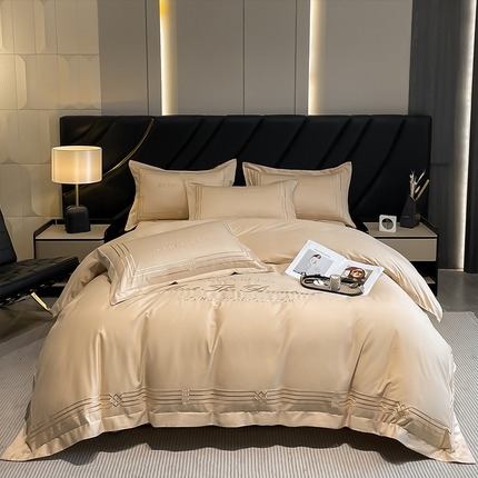 理想家家纺 2024新款纯棉13372全棉刺绣四件套 简爱-金