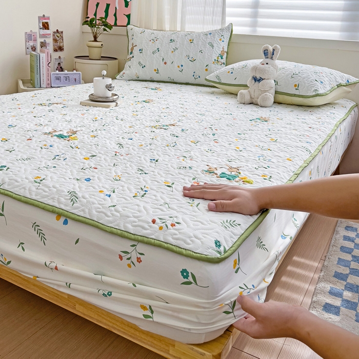 91家纺网 家纺一手货源 找家纺 纽缦家纺 水洗双层纱加厚加棉床笠-床垫保护套 小兔堡