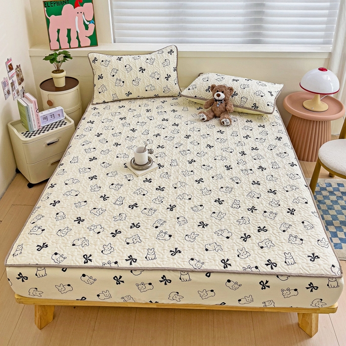 91家纺网 家纺一手货源 找家纺 纽缦家纺 水洗双层纱加厚加棉床笠-床垫保护套 心动兔兔