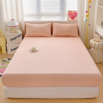 纽缦家纺 2024素色无印风云朵棉单床笠 小粉条