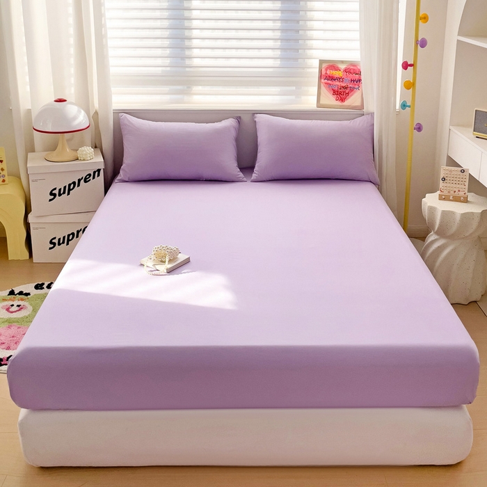 91家纺网 家纺一手货源 找家纺 纽缦家纺 2024素色无印风云朵棉单床笠 纯色芋泥紫