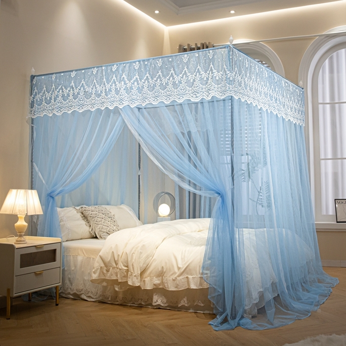 91家纺网 家纺一手货源 找家纺 初心2025新款宫廷蚊帐-凤羽 天蓝
