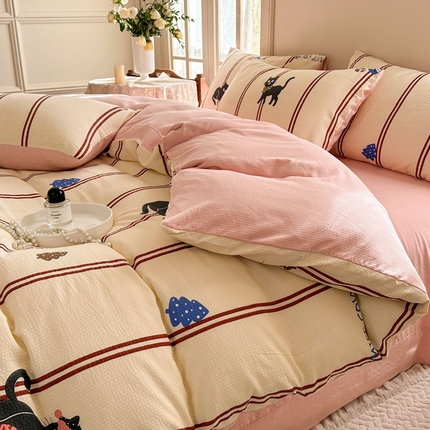 91家纺网 家纺一手货源 找家纺 （总）卢赛尔 2024新款提花有氧泡泡泡芙四件套