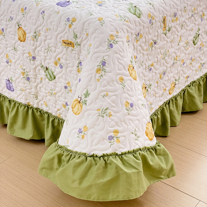 91家纺网 家纺一手货源 找家纺 纽缦家纺 2024水洗双层纱加厚加棉韩版床盖 小南瓜