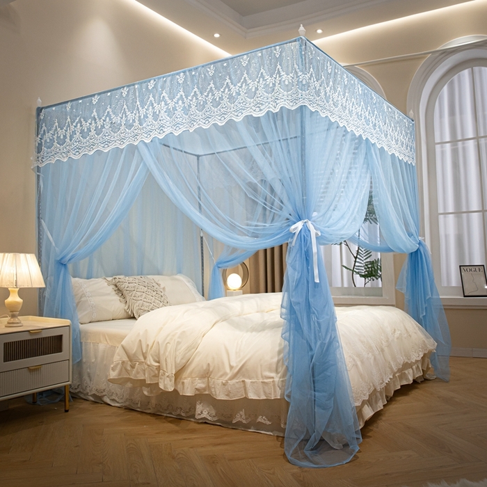 91家纺网 家纺一手货源 找家纺 初心2025新款宫廷蚊帐-凤羽 天蓝