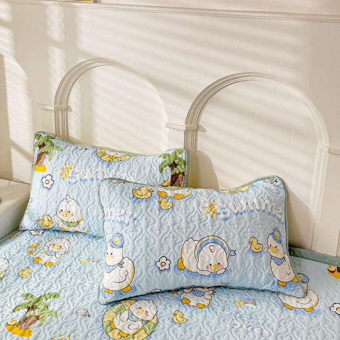 91家纺网 家纺一手货源 找家纺 纽缦家纺  水洗双层纱加厚加棉床垫 蓝小鸭