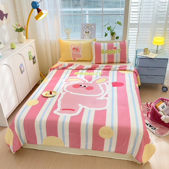 91家纺网 家纺一手货源 找家纺 星期八 2024新款针织棉夏被四件套 小兔子