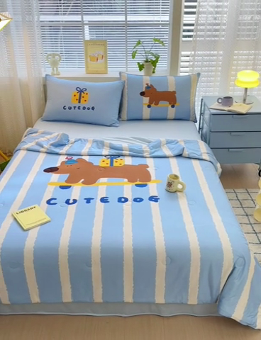 91家纺网 家纺一手货源 找家纺 星期八 2024新款针织棉夏被四件套 礼物汪