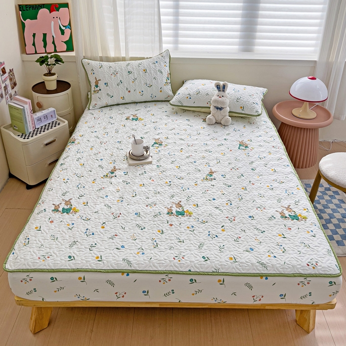 91家纺网 家纺一手货源 找家纺 纽缦家纺 水洗双层纱加厚加棉床笠-床垫保护套 小兔堡