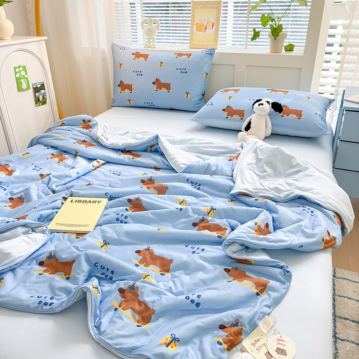 91家纺网 家纺一手货源 找家纺 星期八 2024新款针织棉夏被四件套 cute dog