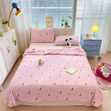 星期八 2024新款针织棉夏被四件套 蝴蝶结狗狗粉