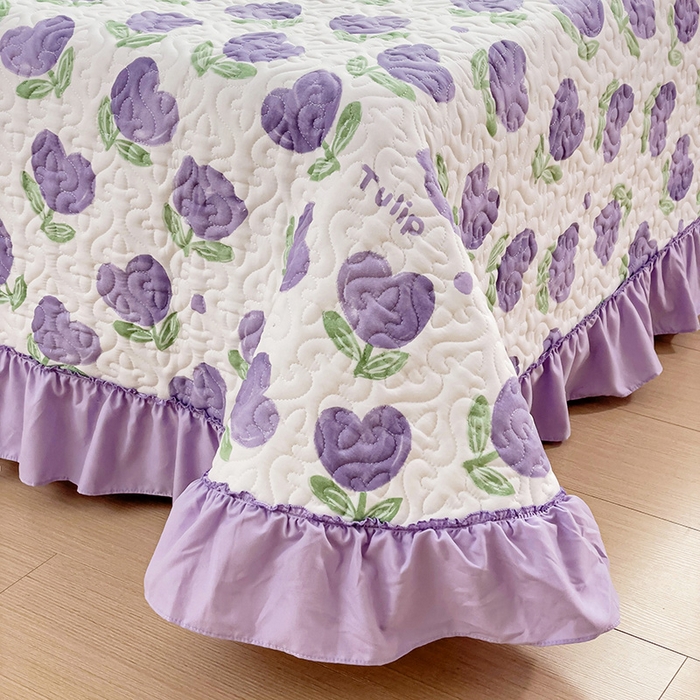 91家纺网 家纺一手货源 找家纺 纽缦家纺 2024水洗双层纱加厚加棉韩版床盖 南岛小镇