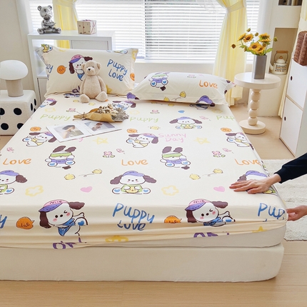 锦罗绣 2024新款13372全棉印花单品床笠 快乐狗