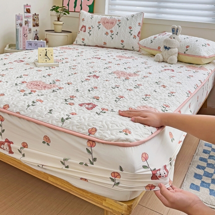 纽缦家纺 水洗双层纱加厚加棉床笠-床垫保护套 日记小姐