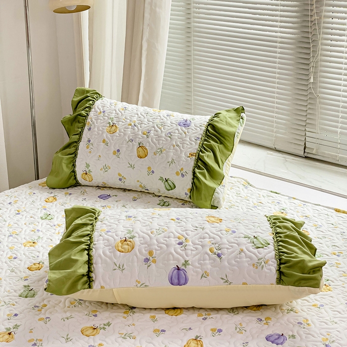 91家纺网 家纺一手货源 找家纺 纽缦家纺 2024水洗双层纱加厚加棉韩版床盖 小南瓜