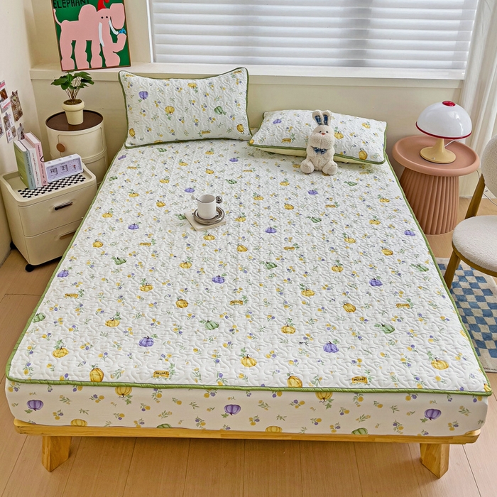 91家纺网 家纺一手货源 找家纺 纽缦家纺 水洗双层纱加厚加棉床笠-床垫保护套 小南瓜