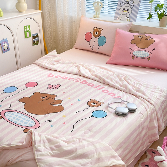 91家纺网 家纺一手货源 找家纺 星期八 2024新款针织棉夏被四件套 气球熊