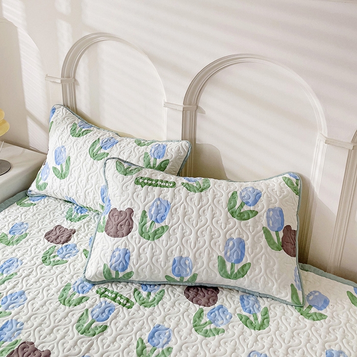 91家纺网 家纺一手货源 找家纺 纽缦家纺  水洗双层纱加厚加棉床垫 蓝海玫瑰