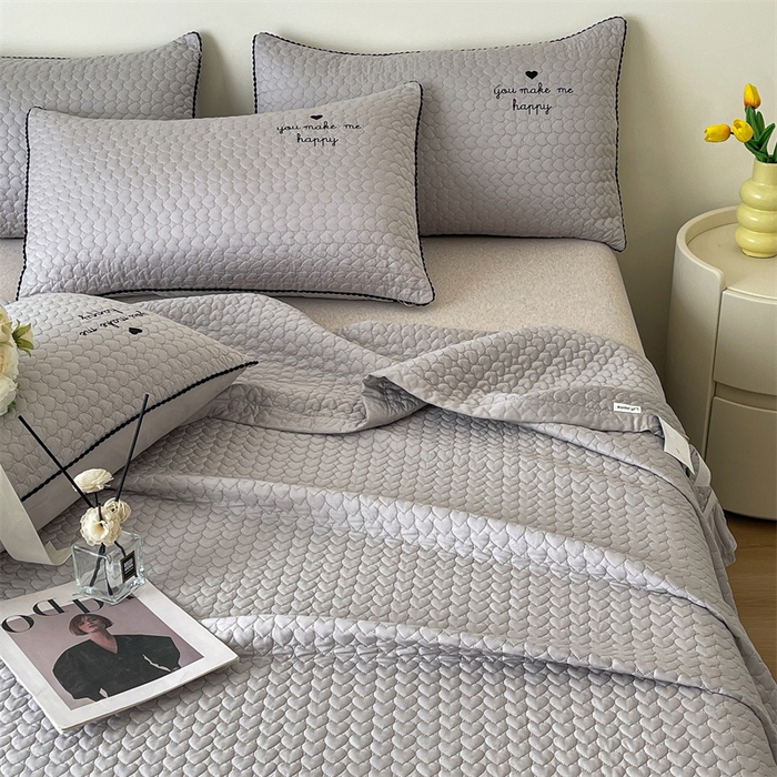 91家纺网 家纺一手货源 找家纺 OL家纺2024新款天丝夏被床盖三件套-爱恋 浅灰