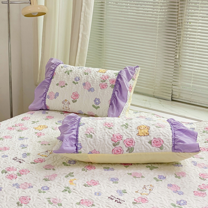 91家纺网 家纺一手货源 找家纺 纽缦家纺 2024水洗双层纱加厚加棉韩版床盖 半眠日记