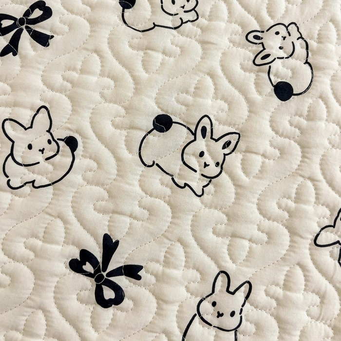 91家纺网 家纺一手货源 找家纺 纽缦家纺 水洗双层纱加厚加棉床笠-床垫保护套 心动兔兔